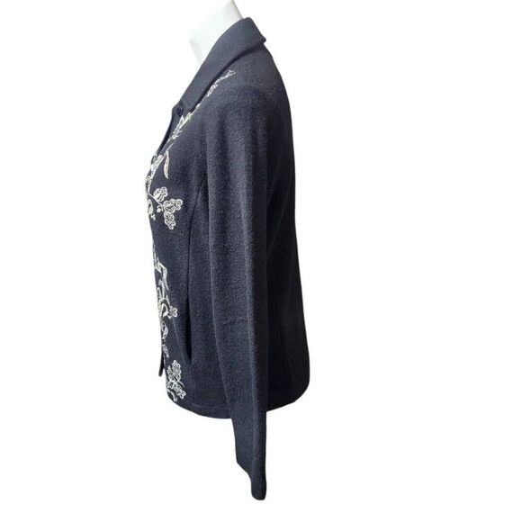 Jones New York Collection wool button front cardigan sweater black silver small - Picture 2 of 7